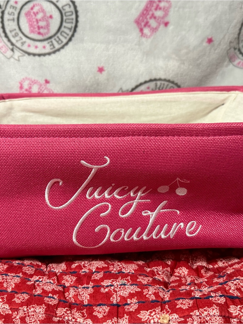 Juicy Couture Hot Pink Cosmetic Pouch with White Embroidered Logo
